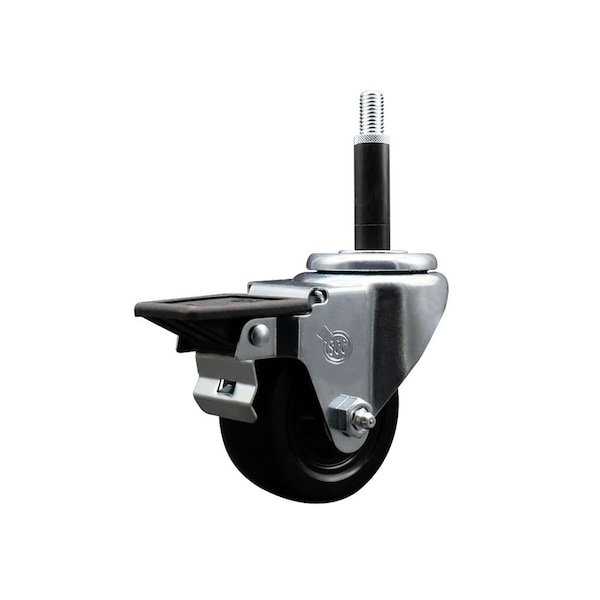 3'' Hard Rubber Swivel 3/4'' Expanding Stem Caster with Brake